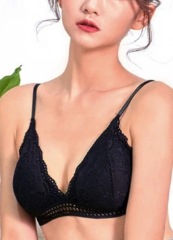 Мереживний бюстгальтер-бралет з гумкою по низу No Brand 752-44 Чорний One size (44-46) 1 шт