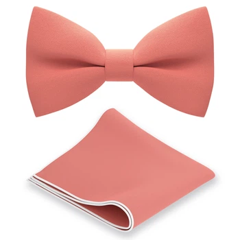 Бабочка Bow Tie House большая насыщенная персиковая с платком - габардин 08603LH