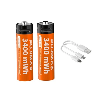 Акумулятор USB Type-C AA 3400mwh 1.5v Lithium Ion Li-Ion - батарея, що перезаряджається 2 шт Pujimax
