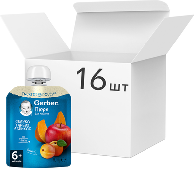 Упаковка пюре фруктово-овощного Gerber Яблоко, Тыква, Абрикос с 6 месяцев 90 г х 16 шт (7613036035002)