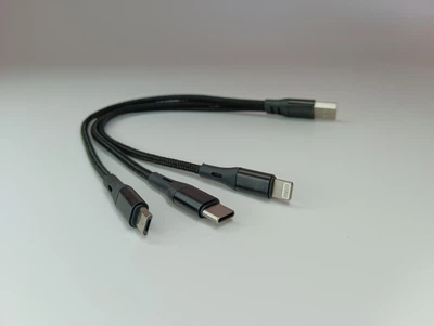 Универсальный Кабель Hoco X47 3в1 Lightning | MicroUSB | Type-C 2A 25 см Черный