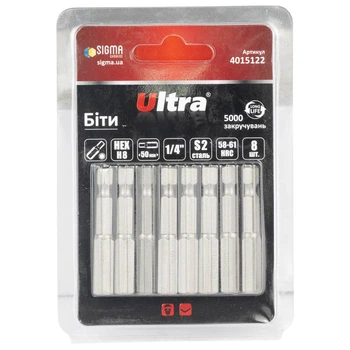 Биты HEX 8×50мм ¼" 8шт S2 (блистер) ULTRA (4015122)