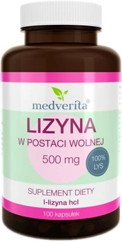Suplement diety Medverita Lizyna w postaci wolnej 500 mg 100 kapsułek (5905669084505)