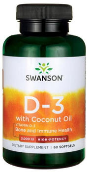 Дієтична добавка Swanson Вітамін D3 2000 МО з кокосовим маслом 60 капсул (87614028309)