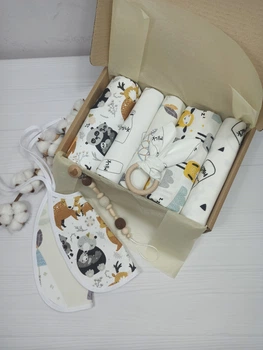Пеленки для ребенка набор с слюнявчиком и грызунцем a.l.babybox Мамины объятия