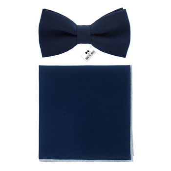 Бабочка Bow Tie House темно-синяя Navy Blue с платком - габардин 09684