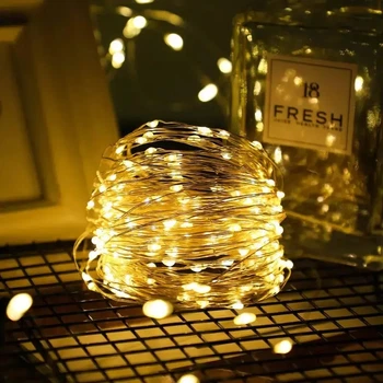 Гірлянда 50 LED ниткова 5 метрів Крапля роси Тепле світло Батарейки