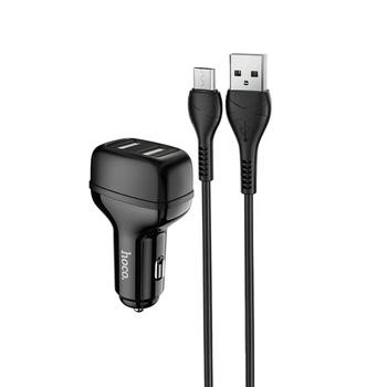 Зарядное устройство для телефона в автомобиль 2 USB с кабелем Micro Z36 Leader Car Charger Black, Hoco (6931474727756)