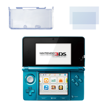 Набор Консоль Nintendo 3DS Модифицированная 32GB Aqua Blue + 10 Встроенных Игр Б/У + Чехол Твердый RMC Trans-Clear + Защитная Пленка