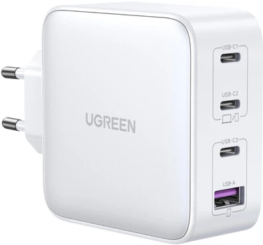 Ładowarka sieciowa Ugreen CD226/15337 1xUSB Type-A 3xUSB Type-C QC4.0 100 W GaN Tech Fast White (6941876213375)