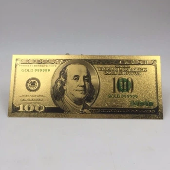 Позолоченная сувенирная банкнота 100 Долларов США — памятный подарок, коллекционный сувенир