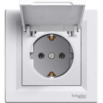 Розетка с заземлением кришкой Schneider Electric Asfora Белая EPH3100121