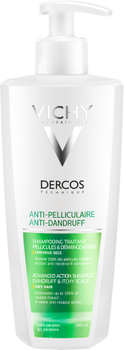 Шампунь Vichy Dercos посиленої дії проти лупи для сухого волосся і подразнення шкіри голови 390 мл (3337875492799)