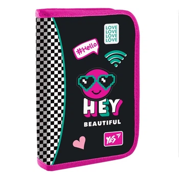 Пенал твердый Yes HP-04 Lovely Smile, одинарный, с 2 клапанами, черный (533423)