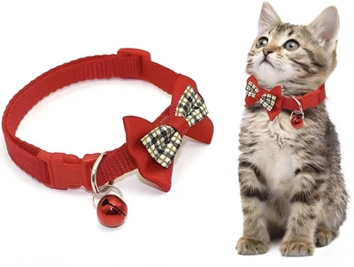 Ошейник для собак и котов с бантиком и колокольчиком (19-32 cm) Red (красный)