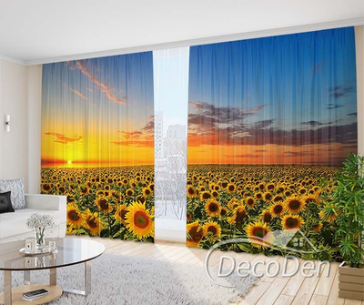 3D Фото Штори PHOTODECOR "Соняшники синє небо на заході сонця"