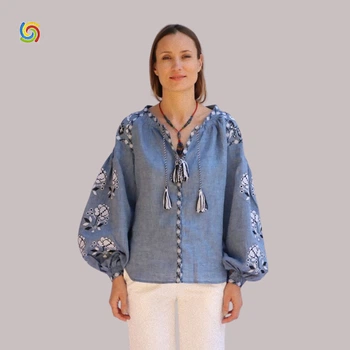 Сорочка Українська вишиванка 555296512 колір блакитний розмір XS/S
