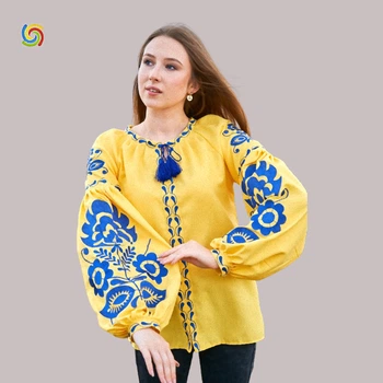 Рубашка Украинская вышиванка 555302112 цвет желтый размер XS/S