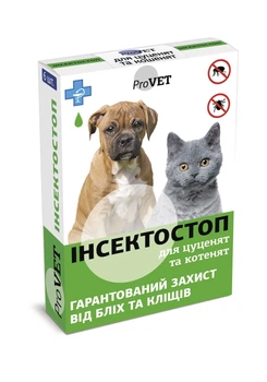 Капли на холку для кошек и собак ProVET «Инсектостоп» до 3 кг, 6 пипеток (от внешних паразитов)