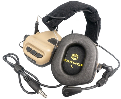 Активні навушники тактичні з гарнітурою мікрофоном Earmor M32 Coyote TAN