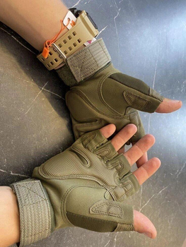 Тактические перчатки без пальцев Oakley / Мужские военные перчатки без пальцев Зеленые L 20-22 см.