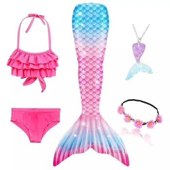 Купальный костюм Хвост Русалки Купальник Аксессуары р.140 (137-147&nbsp;см) Розово-голубой