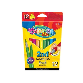Фломастеры трехгранные 2 в 1 "Brush&Fine tip", с тонким наконечником и пишущим узлом в виде кисточки 12 цветов 92500PTR 5907690892500