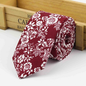 Галстук Bow Tie House Basic узкий красный хлопковый в белый цветок 09039