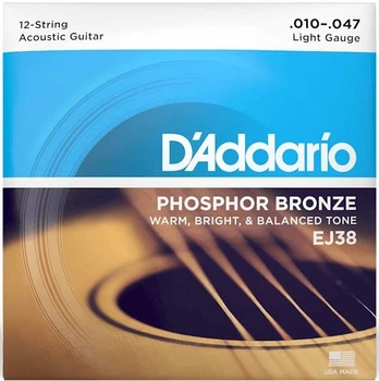 Струны для акустических гитар D'Addario EJ38 PHOSPHOR BRONZE REGULAR LIGHT 12-STRING (10-47)