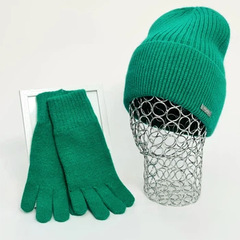 Комплект жіночий зимовий ангора з вовною (шапка+рукавички) ODYSSEY 56-58 см зелений 12323 - 4084