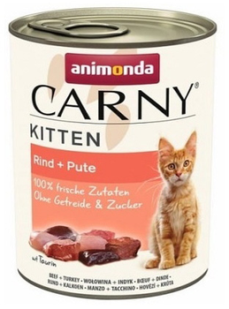 Mokra karma pełnoporcjowa dla kociąt i młodych kotów Animonda carny kitten smak: wołowina, indyk 400 g (4017721839716)