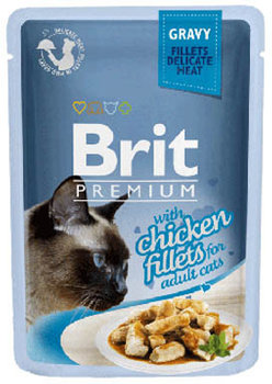Вологий корм для дорослих котів Brit Cat Pouch gravy fillets з куркою 85 г (8595602518524)