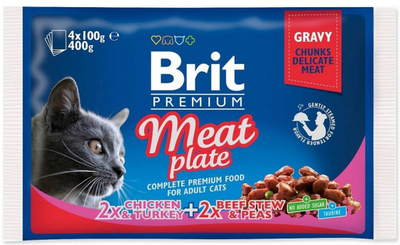 Mokra karma pełnoporcjowa dla kotów dorosłych Brit Cat Pouches talerz mięsny 4x100 g (8595602506262)