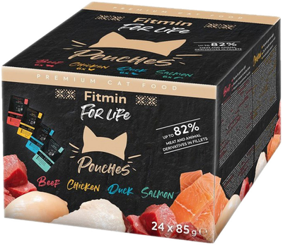 Mokra karma dla dorosłych kotów Fitmin Cat for life w saszetkach multipack z smakiem kurczka i ryby 24 szt x 85 g (8595237034598)