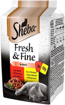 Вологий корм для дорослих котів Sheba Mini м'ясні страви в соусі зі смаком курки 6х50 г (4770608255787)