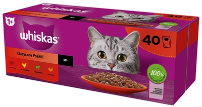Mokra karma pełnoporcjowa dla kotów dorosłych Whiskas klasyczne posiłki w sosie mix dla kota 40x85 g (4008429156540)