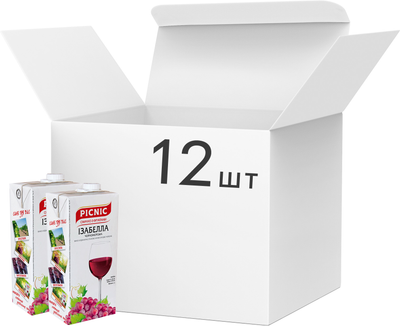 Упаковка вина Picnic Ізабелла чорноморська столове червоне напівсолодке 9-12% 1 л 12 шт (4820179622836)