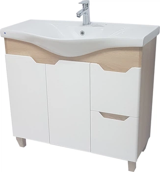 Тумба підлогова ВАНЛАНД Wood W-90 W біла з умивальником Basic 90