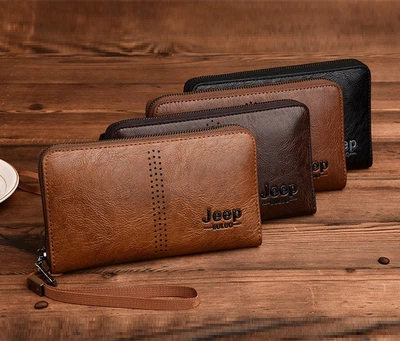 Мужской клатч кошелек Jeep барсетка модний портмоне еко шкіра для чоловіків чорний портмоне з молнією