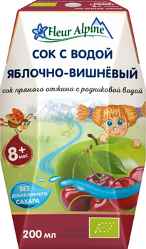 Сік органічний з природною водою Fleur Alpine ЯБЛУЧНО - ВИШНЕВИЙ прямого віджиму 200 мл (9002711027834)