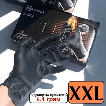 СУПЕР ПРОЧНЫЕ перчатки нитриловые Mercator GoGrip размер XXL черные 50 шт