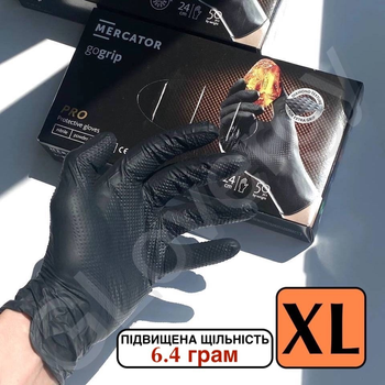 СУПЕР ПРОЧНЫЕ перчатки нитриловые Mercator GoGrip размер XL черные 50 шт