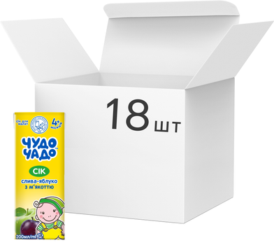 Упаковка соку Чудо-Чадо Сливово-яблучний з м'якоттю, цукром і вітаміном C з 4 місяців 0.2 л х 18 шт (4820016250918)