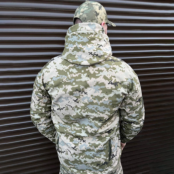 Мужская демисезонная Куртка Softshell на флисе с капюшоном и липучками под шевроны пиксель размер XXL