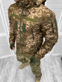 Мужская утепленная куртка с капюшоном Soft Shell на синтепоне пиксель размер XL