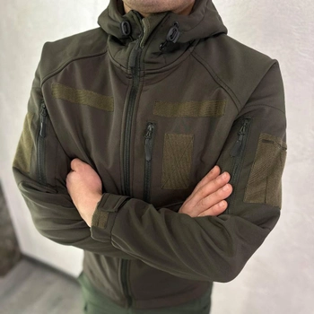 Мужская водонепроницаемая куртка Softshell с капюшоном и липучками под шевроны олива размер 2XL