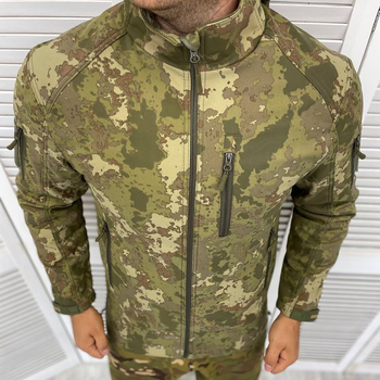 Мужская утепленная Куртка с капюшоном Combat Soft-shell / Бушлат на двойном флисе камуфляж размер L