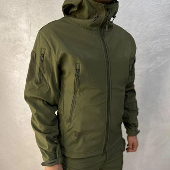 Мужская водонепроницаемая куртка Softshell с капюшоном и вентиляционными молниями олива размер 2XL