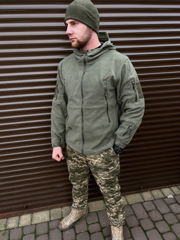Мужская флисовая Куртка с капюшном и панелями под шевроны олива размер 3XL