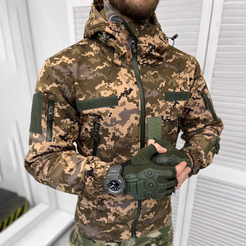 Чоловіча утеплена Куртка Soft-shell з липучками під шеврони та манжетами піксель розмір 2XL